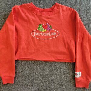 Red Fruit of the Loom Embroidered Cotton Cropped Sweatshirt Sz M